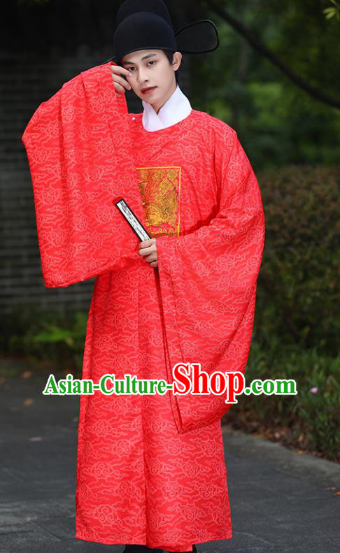 China Traditional Hanfu Garment Ancient Official Costume Ming Dynasty Military Officer Red Robe