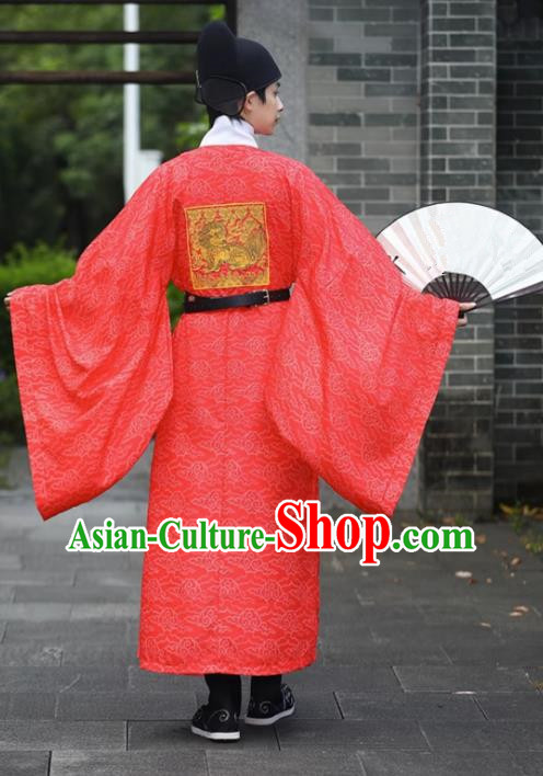 China Traditional Hanfu Garment Ancient Official Costume Ming Dynasty Military Officer Red Robe