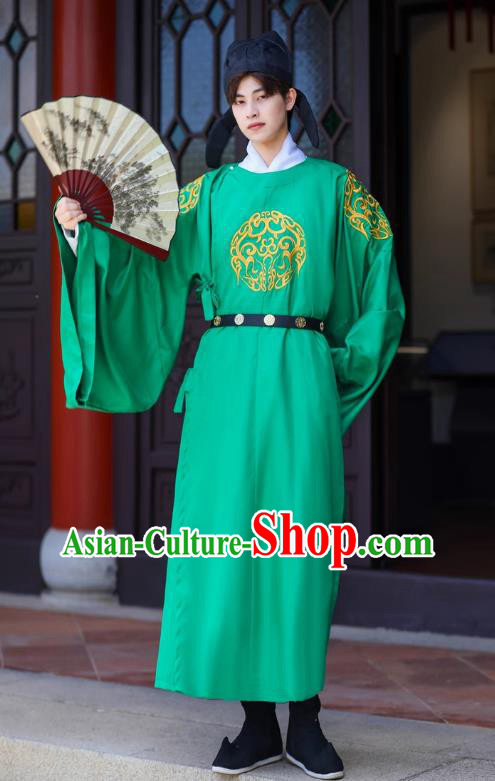 China Ancient Young Childe Costume Tang Dynasty Official Embroidered Green Robe Traditional Hanfu Man Garment