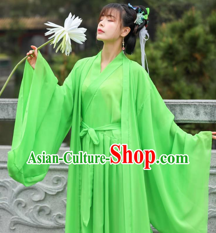 China Ancient Fairy Costume Song Dynasty Young Woman Clothing Traditional Hanfu Green Dress