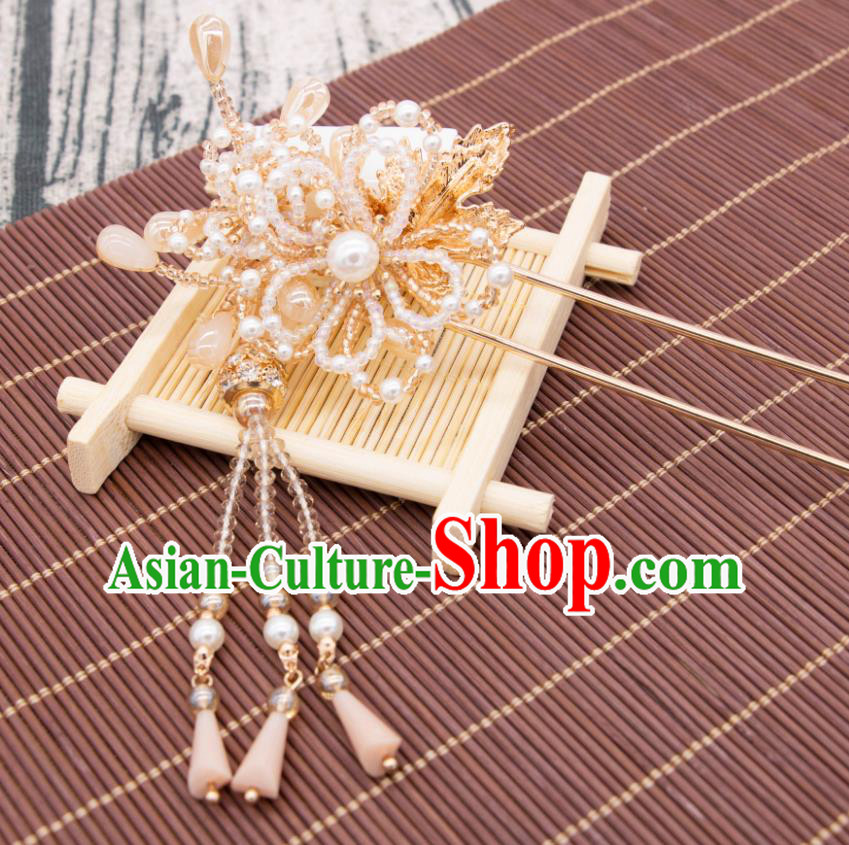 China Ancient Empress Tassel Hairpin Song Dynasty Princess Beads Hair Clip Handmade Hanfu Hair Jewelry