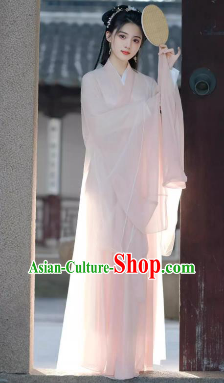 China Traditional Hanfu Pink Dress Ancient Fairy Princess Clothing Jin Dynasty Woman Costumes