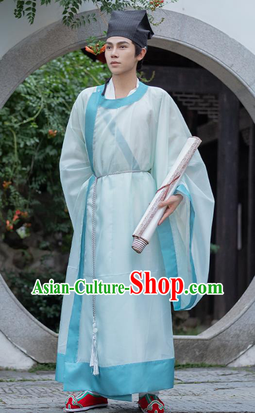 China Ancient Scholar Clothing Song Dynasty Young Man Costume Traditional Hanfu Round Collar Robe