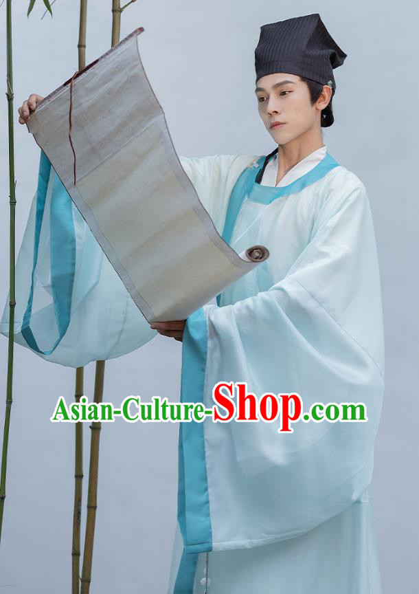 China Ancient Scholar Clothing Song Dynasty Young Man Costume Traditional Hanfu Round Collar Robe