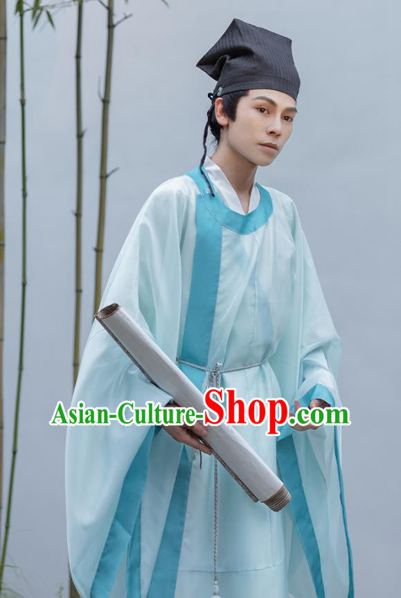 China Ancient Scholar Clothing Song Dynasty Young Man Costume Traditional Hanfu Round Collar Robe