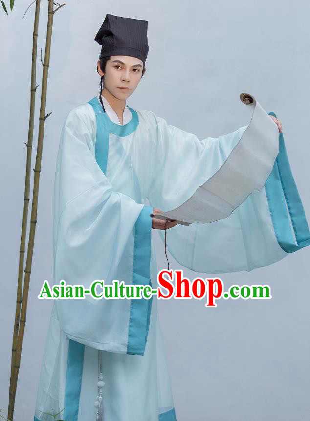 China Ancient Scholar Clothing Song Dynasty Young Man Costume Traditional Hanfu Round Collar Robe