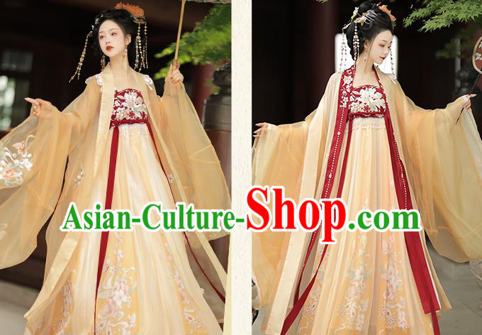 China Ancient Goddess Clothing Tang Dynasty Royal Princess Costumes Traditional Hanfu Embroidered Dress