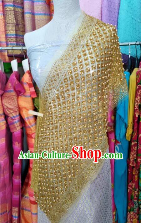 Thailand Traditional Costume Handmade Embroidered Beads Shawl Golden Mantilla