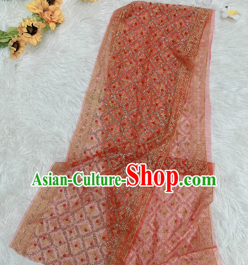 Thailand Mantilla Traditional Costume Handmade Red Beads Shawl