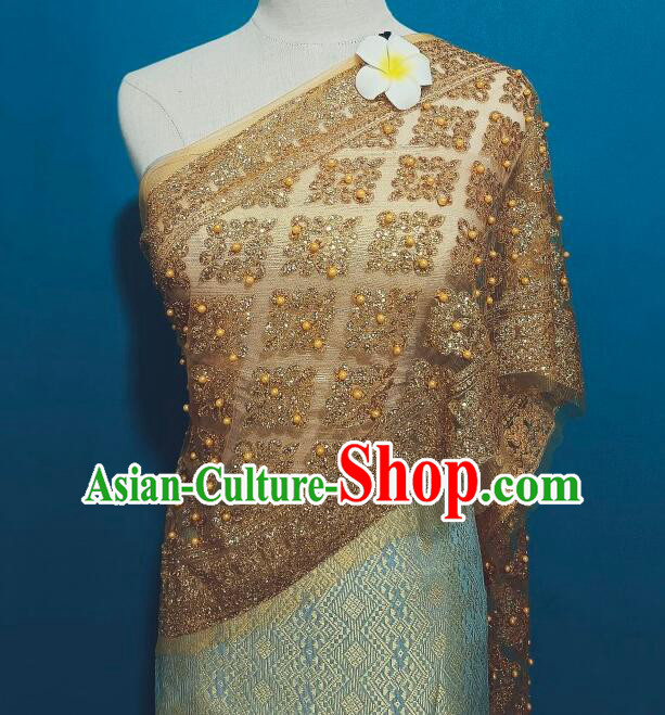 Thailand Traditional Costume Golden Beads Shawl Handmade Mantilla