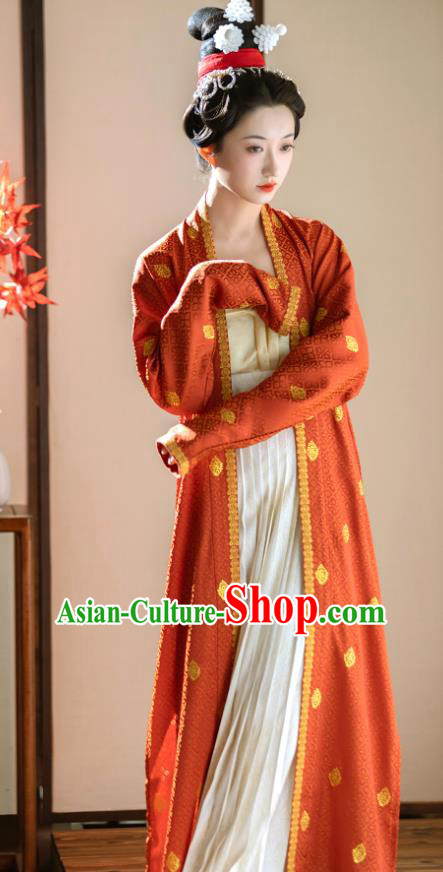 China Southern Song Dynasty Empress Costumes Ancient Noble Woman Clothing Traditional Hanfu Red Beizi Top and White Skirt Set