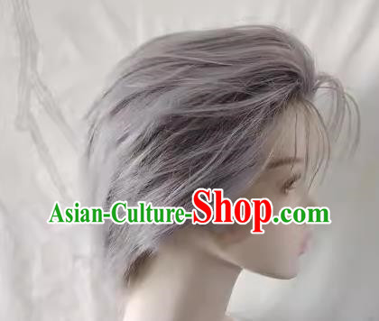 Ancient Costume Front Hook Lace Charlie Sue Men Silver Gray Style Short Hair