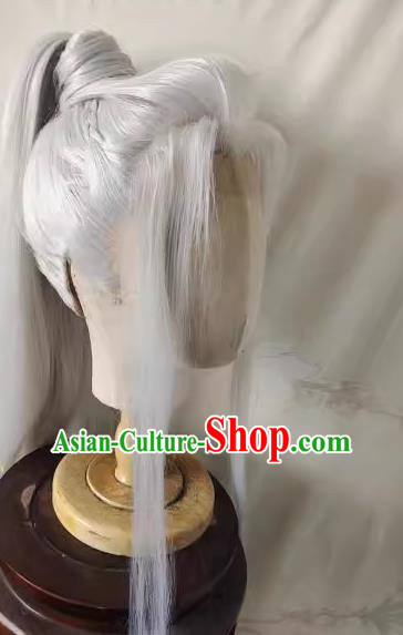 Wig Front Hand Hook Lace Silver White Light And Night Love Qi Sili Style High Ponytail