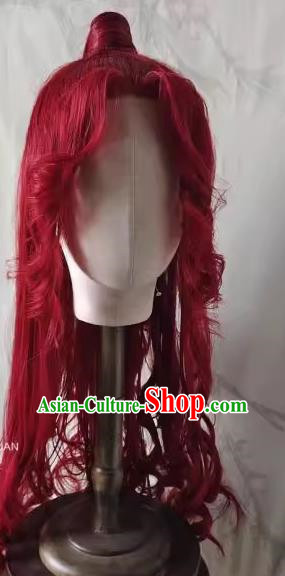 Front Lace Props Costumes For Men And Women Red Beauty Pointed Curly Hair With Hanfu Custom Long Hair Wig