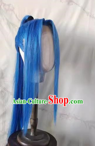 Hand Hook Wig Douluo Hand Woven Mainland Full High Ponytail Blue Mixed Silk Custom Beauty Tip