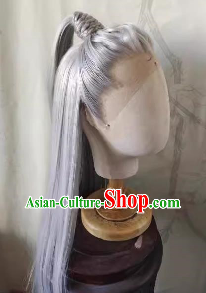 Ancient Costume Ying Yuan Agarwood Wig Such As Dandruff Hair Front Hand Hook Emperor Silver Gray