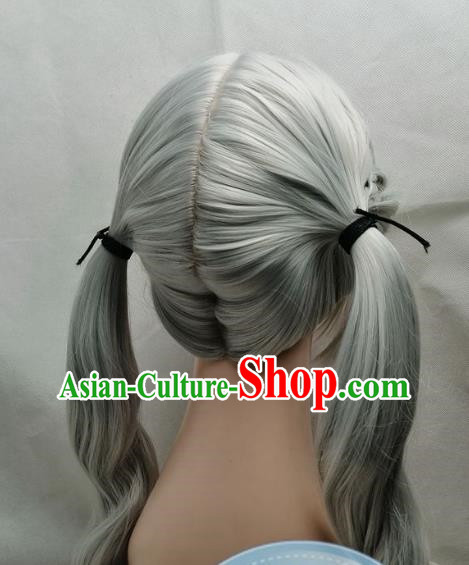 Cosplay Fake Hair COS Fire Emblem Rufray Silver Middle Parted Scalp Braid Ponytail Female Custom Wig