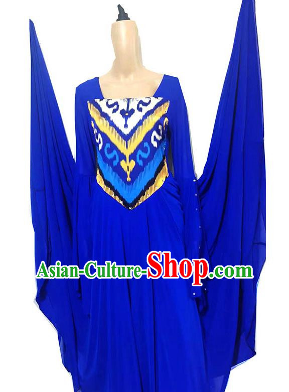 Sapphire blue Chinese Xinjiang Uyghur costume inlaid Adelaide swing dress