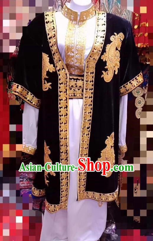 Black China Xinjiang Dance Maixi Laipu Stage Performance Dance Suit Men Dance Costume