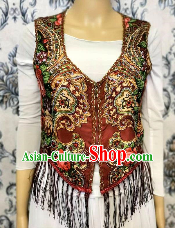 Dark red Chinese Xinjiang dance women vest Maxilapu ethnic style printed vest