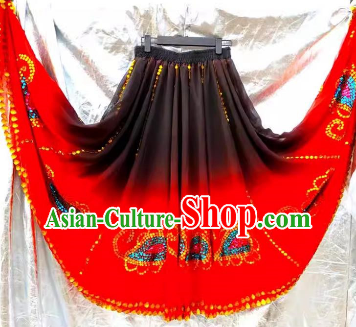 Gradient black and red Chinese Xinjiang dance Uyghur Maisilaip stage square dance ethnic characteristics pure handmade sequined skirt with large swing