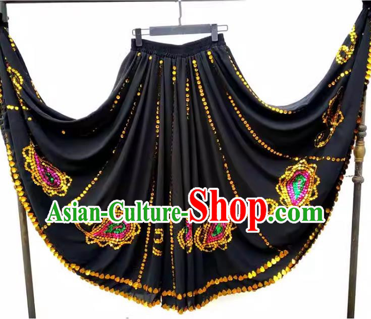 Black China Xinjiang Dance Uyghur Maixi Laipu Stage Square Dance Ethnic Characteristics Purely Handmade Sequined Swing Skirt