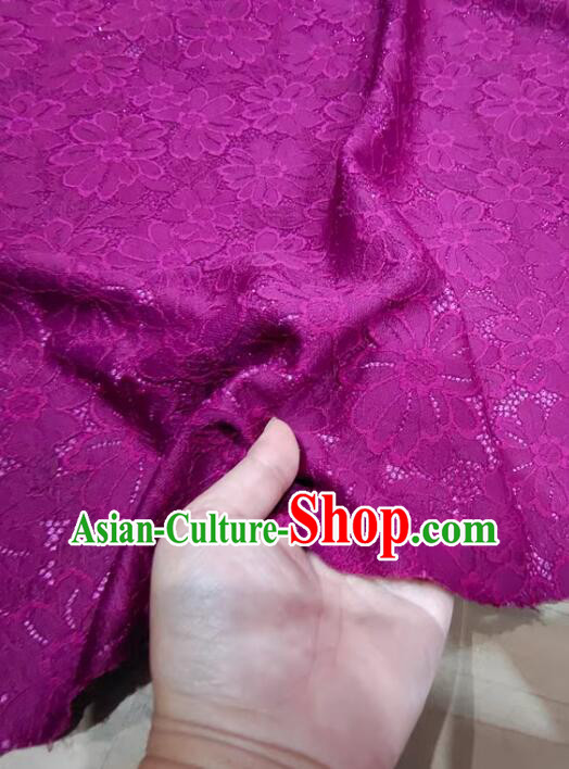 Top Cheongsam Fuchsia Lace Fabric Hollowed Out Daisy Pattern Lace Material Costume Composite Cloth