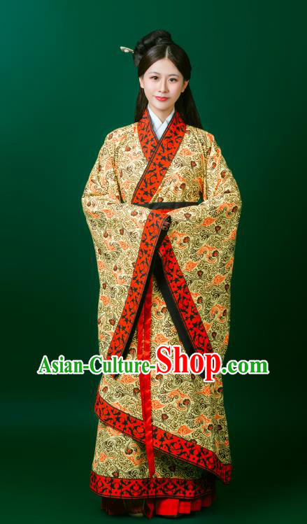 China Ancient Noble Woman Clothing Traditional Hanfu Quju Curving Front Robe Han Dynasty Woman Costume