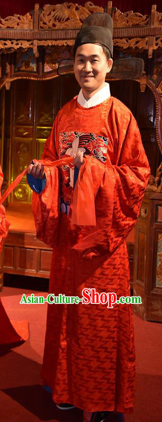 China Traditional Hanfu Wedding Robe Ming Dynasty Official Buzi Costume Ancient Young Man Clothing