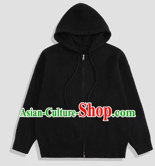 Top Grade Winter Sweater Men Knitted Jacket Black Hoodie Coat