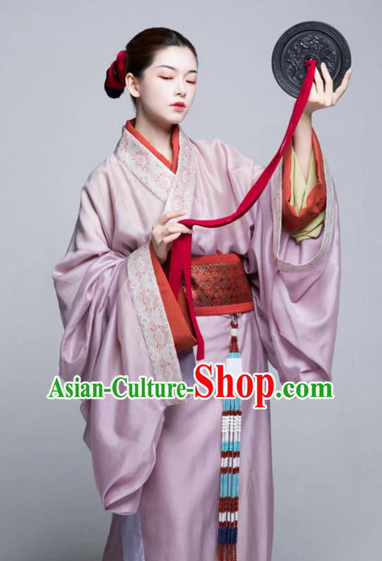 China Traditional Hanfu Pink Dresses Warring States Period Noble Woman Clothing Ancient Palace Empress Replica Costumes