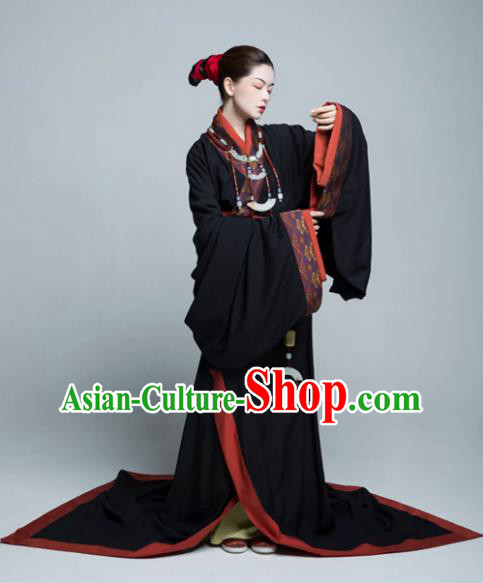 China Warring States Period Noble Woman Clothing Ancient Imperial Consort Replica Costumes Traditional Hanfu Black Dresses