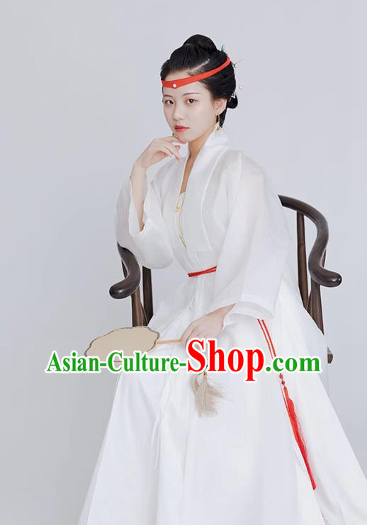 China Ming Dynasty Noble Woman Clothing Ancient Young Mistress Replica Costumes Traditional Hanfu White Dresses