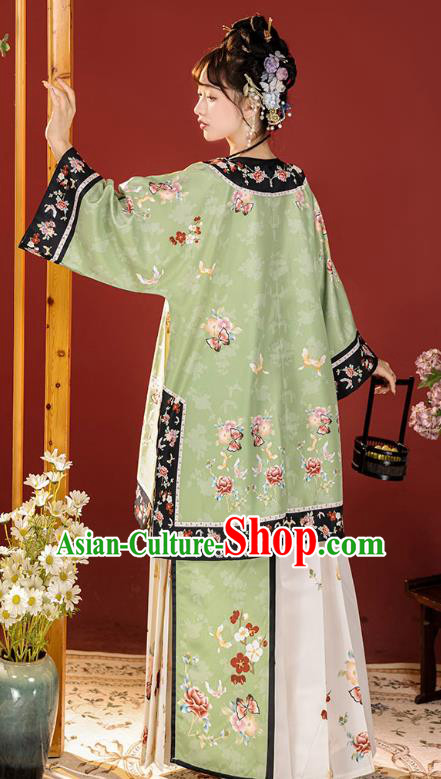 Chinese Ancient Court Princess Clothing Qing Dynasty Costumes Green Blouse and Skirt Complete Set