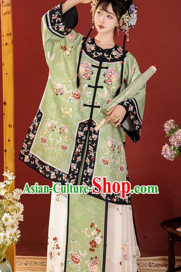 Chinese Ancient Court Princess Clothing Qing Dynasty Costumes Green Blouse and Skirt Complete Set