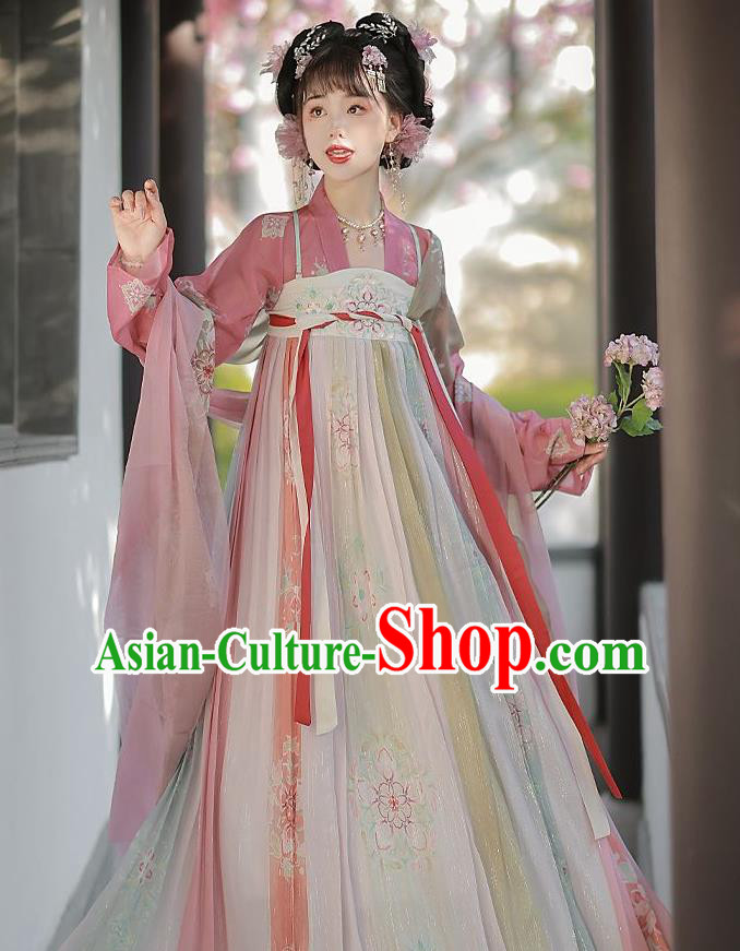 Chinese Ancient Princess Clothing Tang Dynasty Woman Costumes Pink Hanfu Hezi Dress
