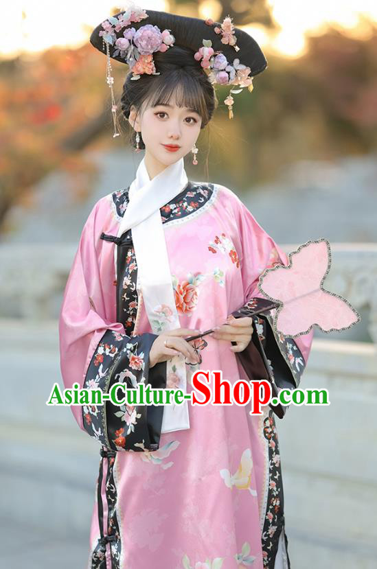 Chinese Qing Dynasty Princess Clothing Court Style Pink Dress Ancient Empress Costume