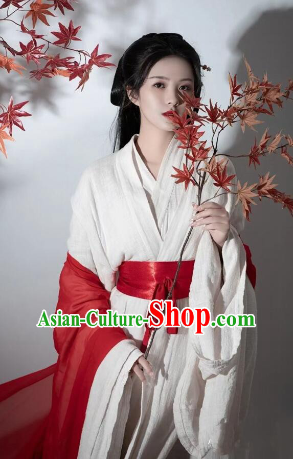 Chinese Swordswoman White Hanfu Dress Jin Dynasty Young Lady Garments Ancient Fairy Princess Costumes
