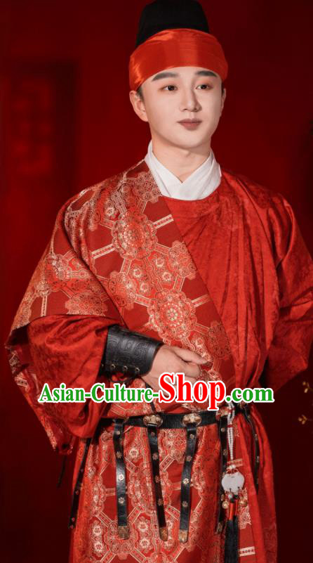 Chinese Tang Dynasty Groom Garments Ancient Young Prince Red Robe Clothing Traditional Wedding Costumes