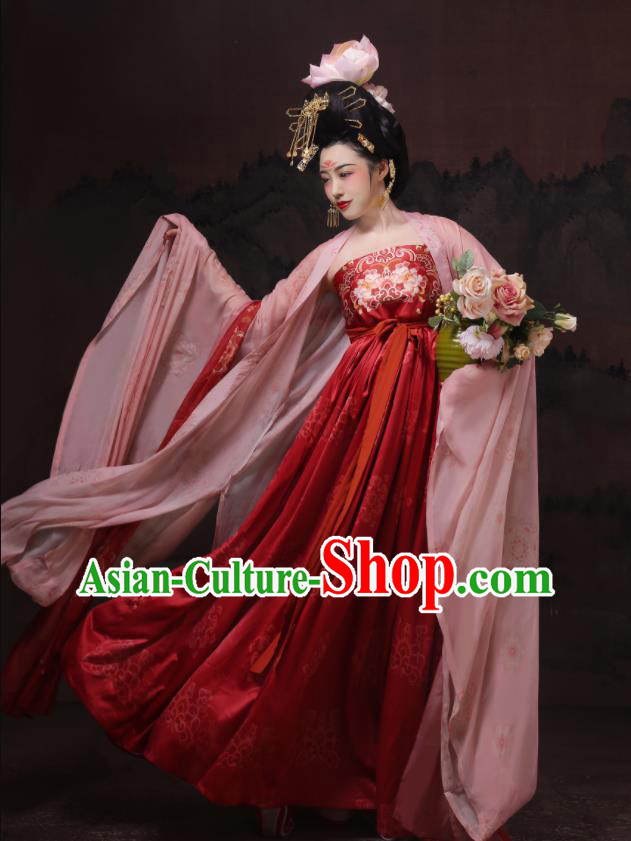 Chinese Ancient Palace Beauty Red Dress Clothing Traditional Hanfu Costumes Tang Dynasty Empress Garments