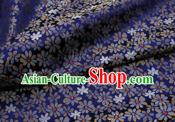 Chinese Qipao Fabric Asian Cloth Traditional Daisy Pattern Design Deep Blue Silk Fabric