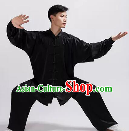 Chinese Black Silk Kung Fu Suit Martial Arts Costumes Tai Chi Uniform For Women For Men