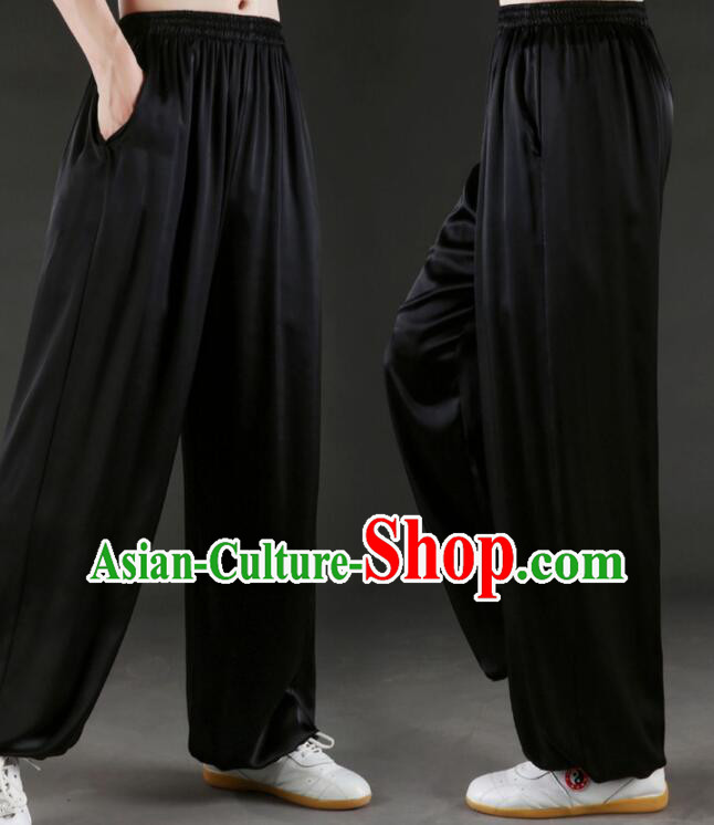 Chinese Kung Fu Pants Martial Arts Costume Tai Chi Pants Black Silk Pants For Women For Men