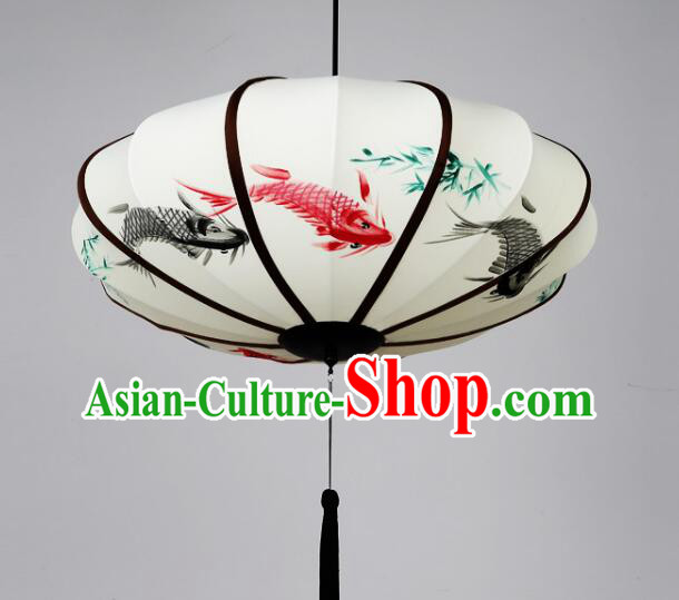 Traditional Chinese Palace Lantern Hand Painting Bamboo Fish Ceiling Lanterns Hanging Lanern