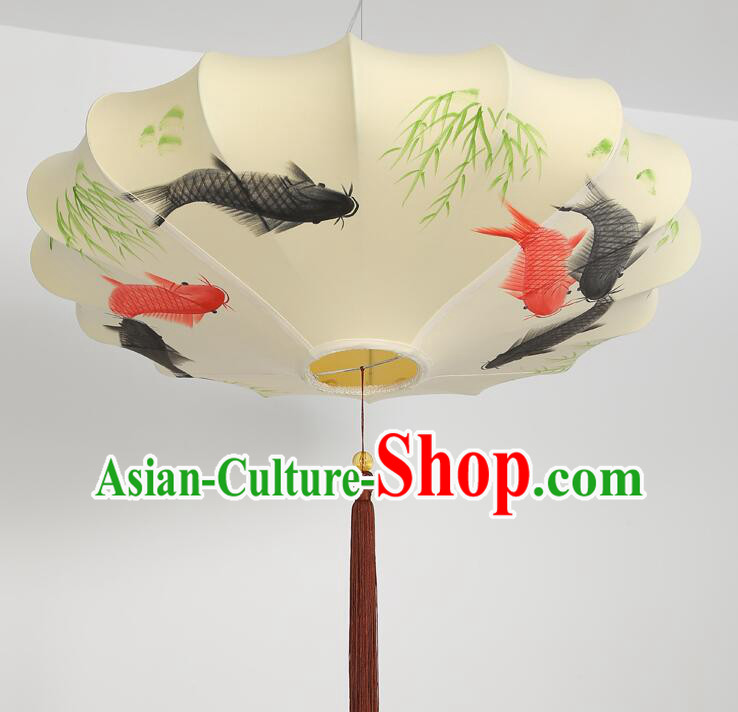 Traditional Hanging Lanern Chinese Palace Lantern Hand Painting Bamboo Fish Ceiling Lanterns
