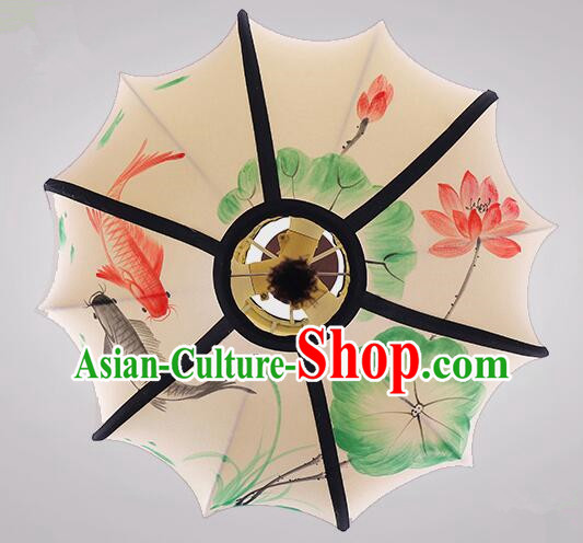 Hand Painting Lotus Koi Lantern Traditional Hanging Lanern Chinese Palace Lantern