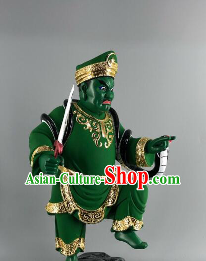 Malaysian God Statue Handmade Wood Carving Na Tuk Kong Green Sculpture