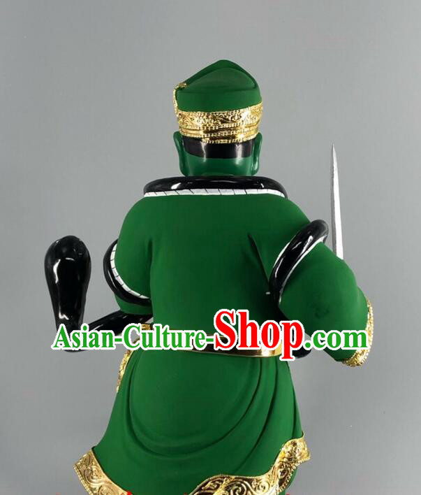 Malaysian God Statue Handmade Wood Carving Na Tuk Kong Green Sculpture