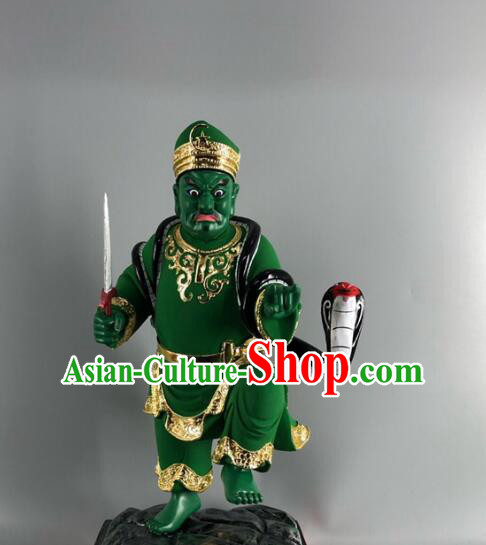 Malaysian God Statue Handmade Wood Carving Na Tuk Kong Green Sculpture