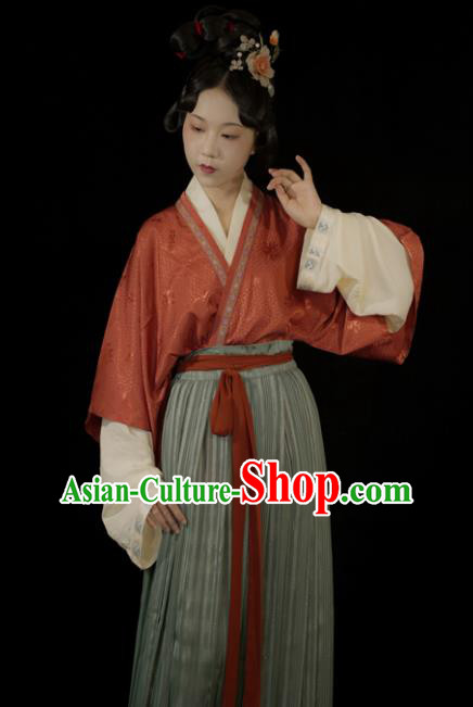Chinese Ancient Young Woman Garment Costumes Traditional Hanfu Dresses Song Dynasty Noble Mistress Clothing